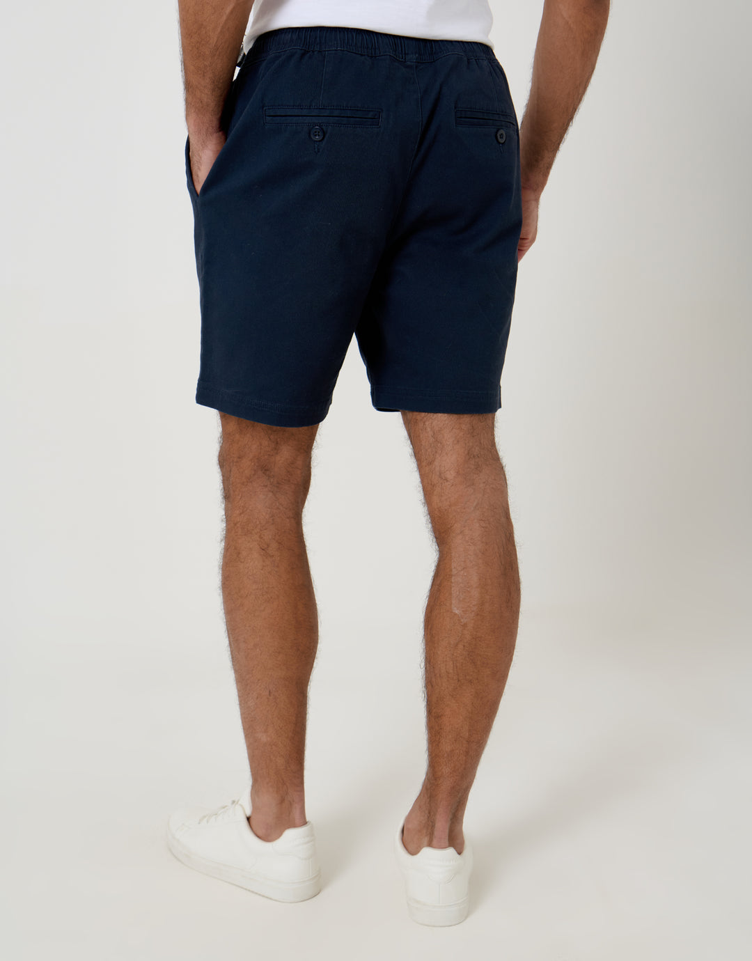 Threadbare Shorter Length Elasticated Waist Stretch Chino Shorts in Navy - back view