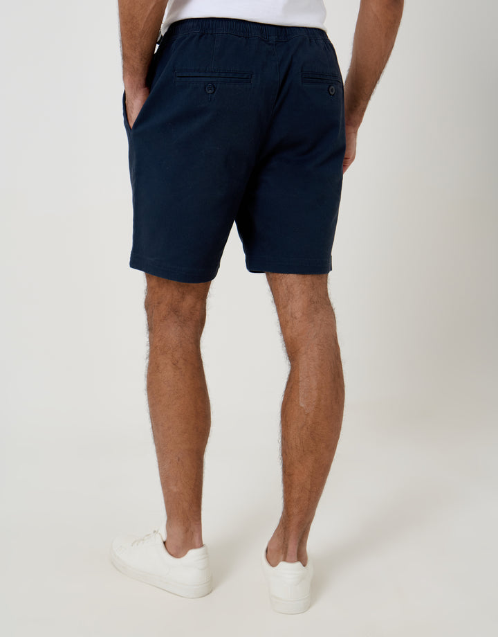 Threadbare Shorter Length Elasticated Waist Stretch Chino Shorts in Navy - back view