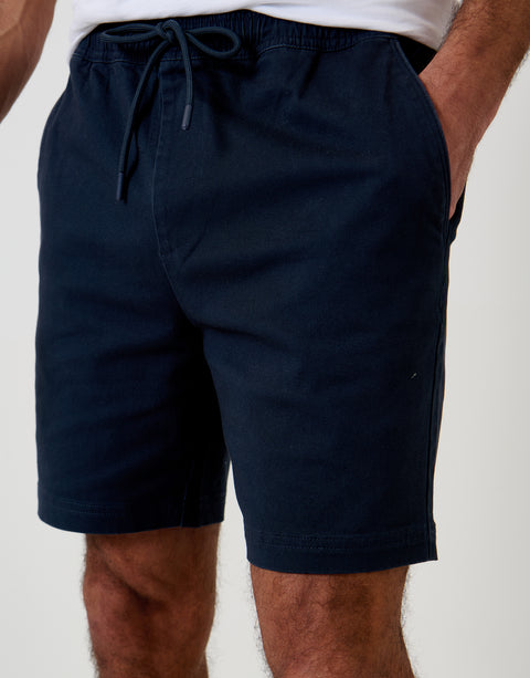 Threadbare Shorter Length Elasticated Waist Stretch Chino Shorts in Navy - front view close up
