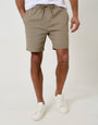 Threadbare Shorter Length Elasticated Waist Stretch Chino Shorts in Taupe - front view