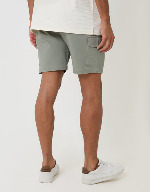 Threadbare Shorter Length Elasticated Waist Stretch Cargo Shorts in Sage Green - back view