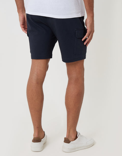 Threadbare Shorter Length Elasticated Waist Stretch Cargo Shorts in Navy - back view