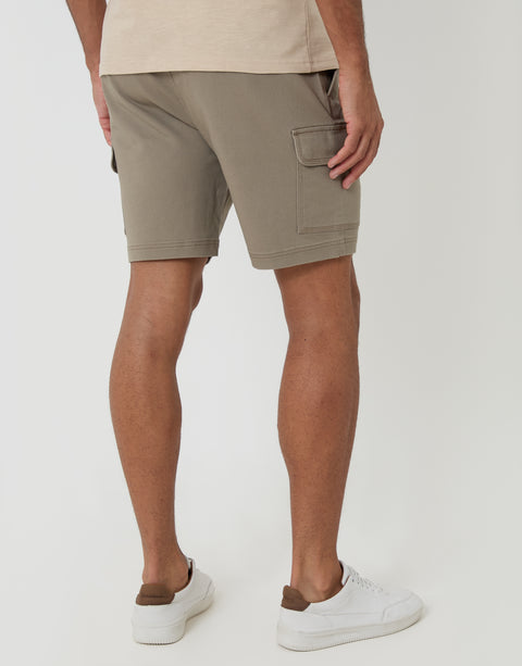 Threadbare Shorter Length Elasticated Waist Stretch Cargo Shorts in Taupe - back view