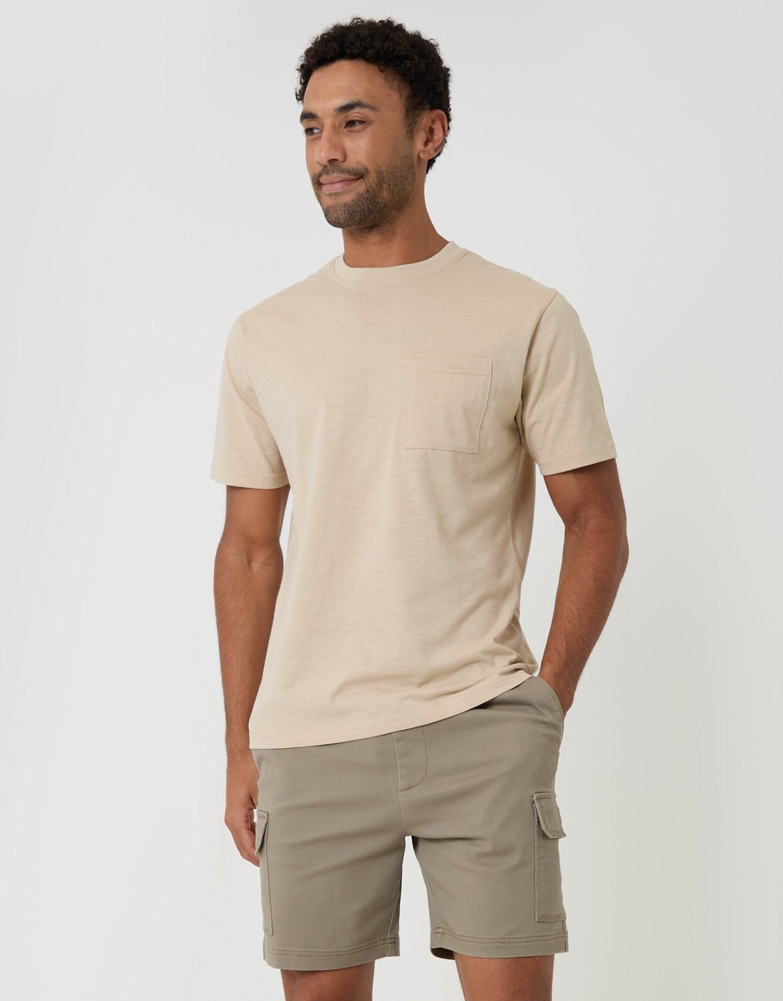 Threadbare Men's Elasticated Stretch Cargo Shorts in Taupe