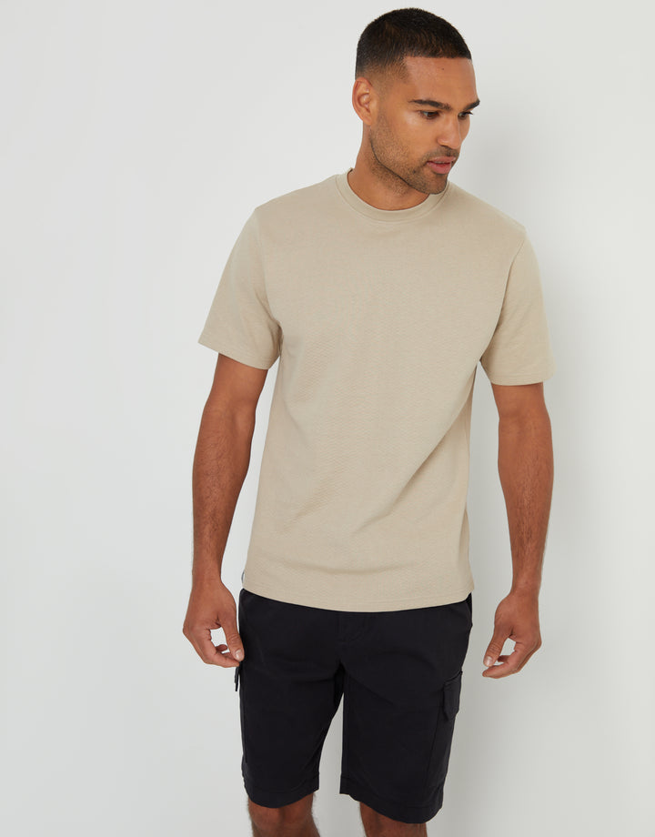 Threadbare Textured T-Shirt in Stone - front view