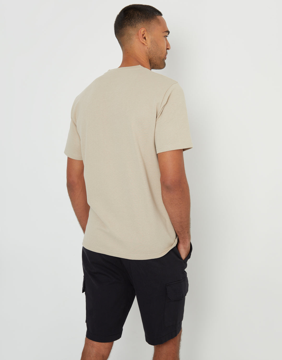 Threadbare Textured T-Shirt in Stone - back view