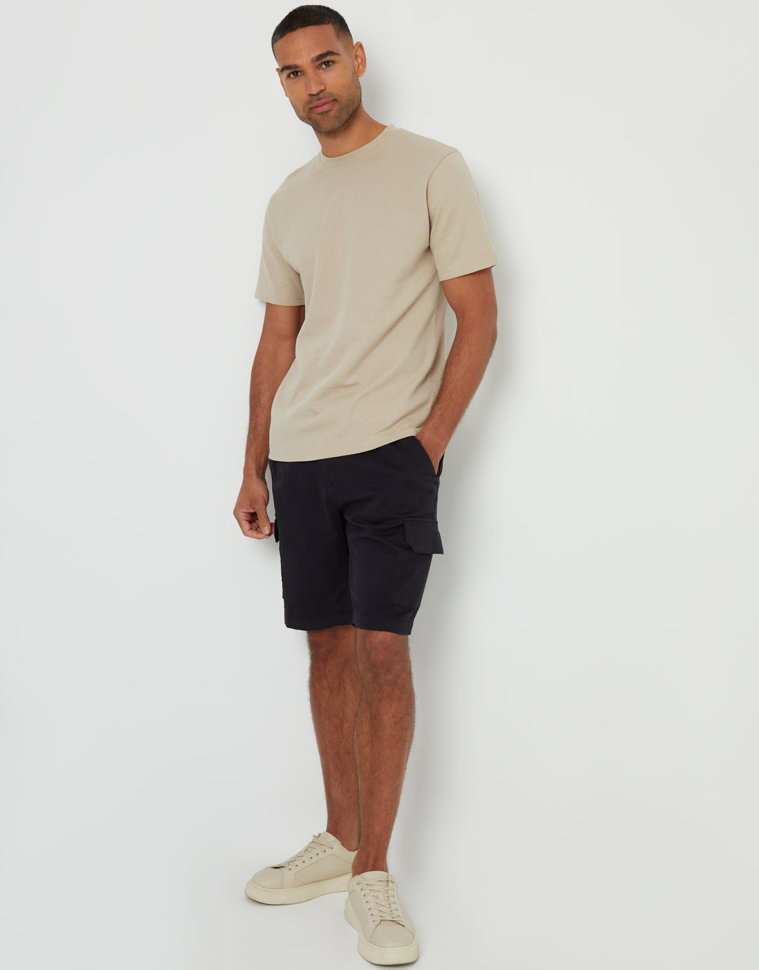 Threadbare Textured T-Shirt in Stone - full body