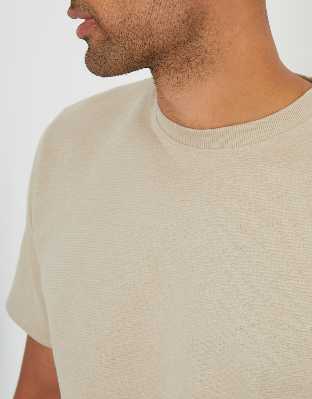 Threadbare Textured T-Shirt in Stone - fabric close up