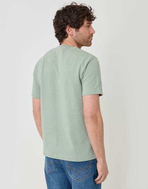 Threadbare Textured Crew Neck T-Shirt in Sage Green - back view