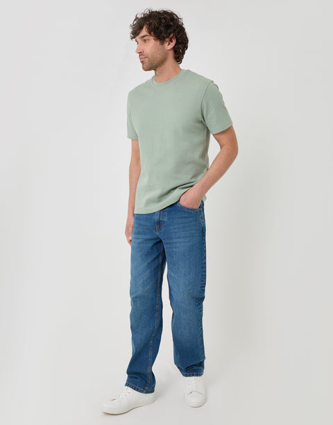 Threadbare Textured Crew Neck T-Shirt in Sage Green - full body