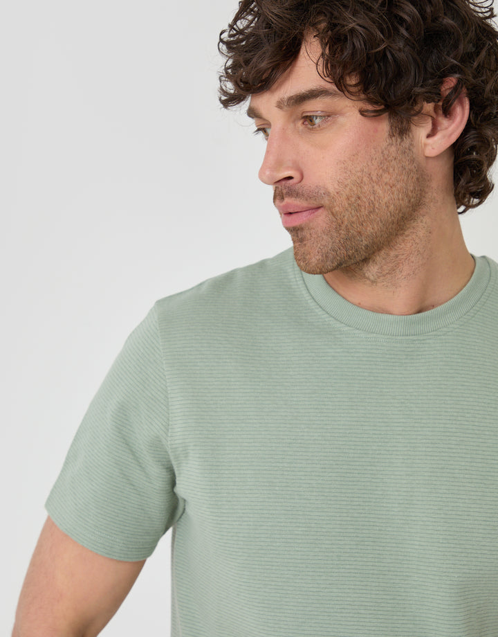 Threadbare Textured Crew Neck T-Shirt in Sage Green - close up