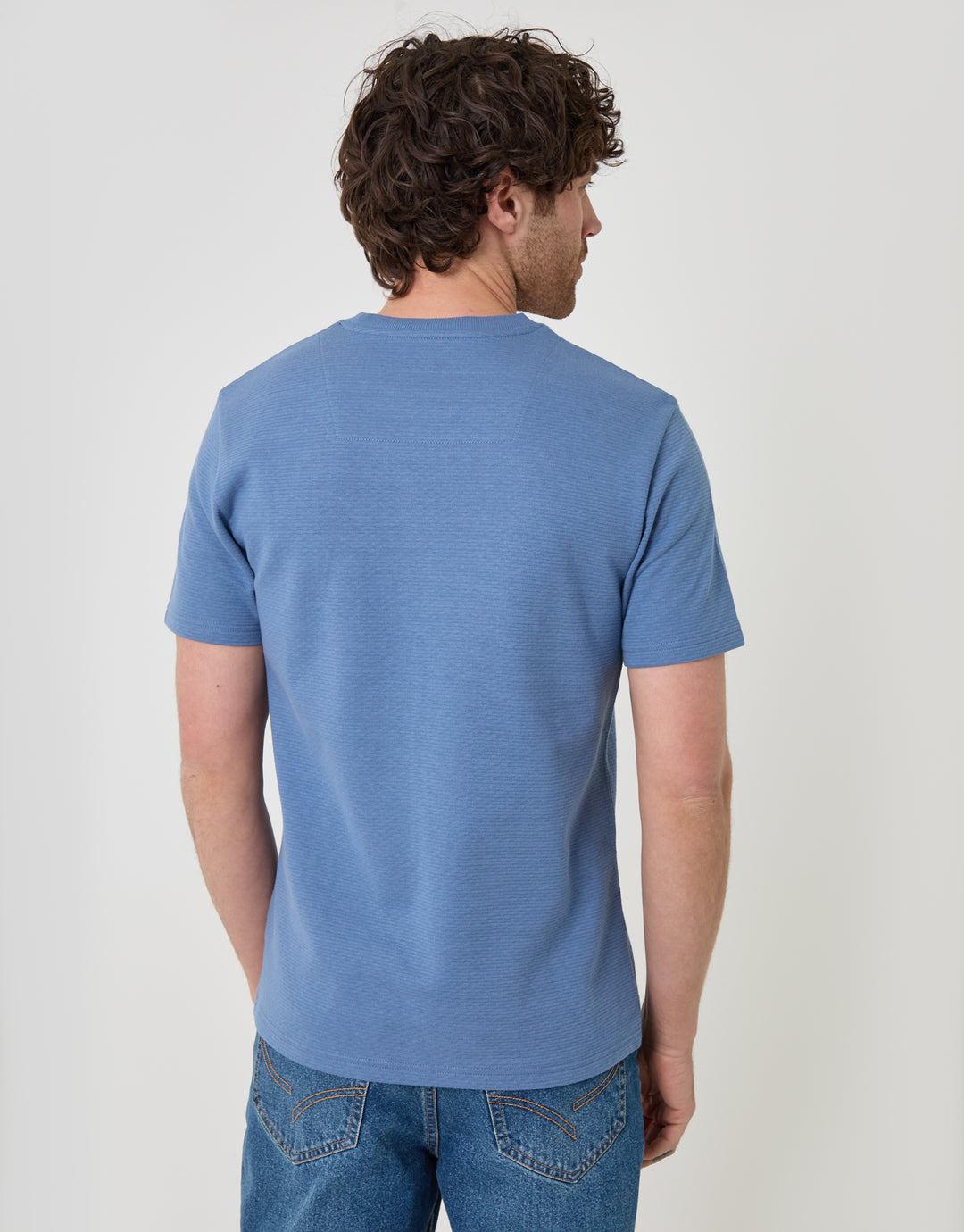 Threadbare Textured Crew Neck T-Shirt in Denim Blue - back view