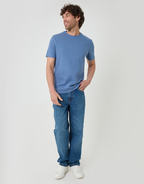 Threadbare Textured Crew Neck T-Shirt in Denim Blue - full body