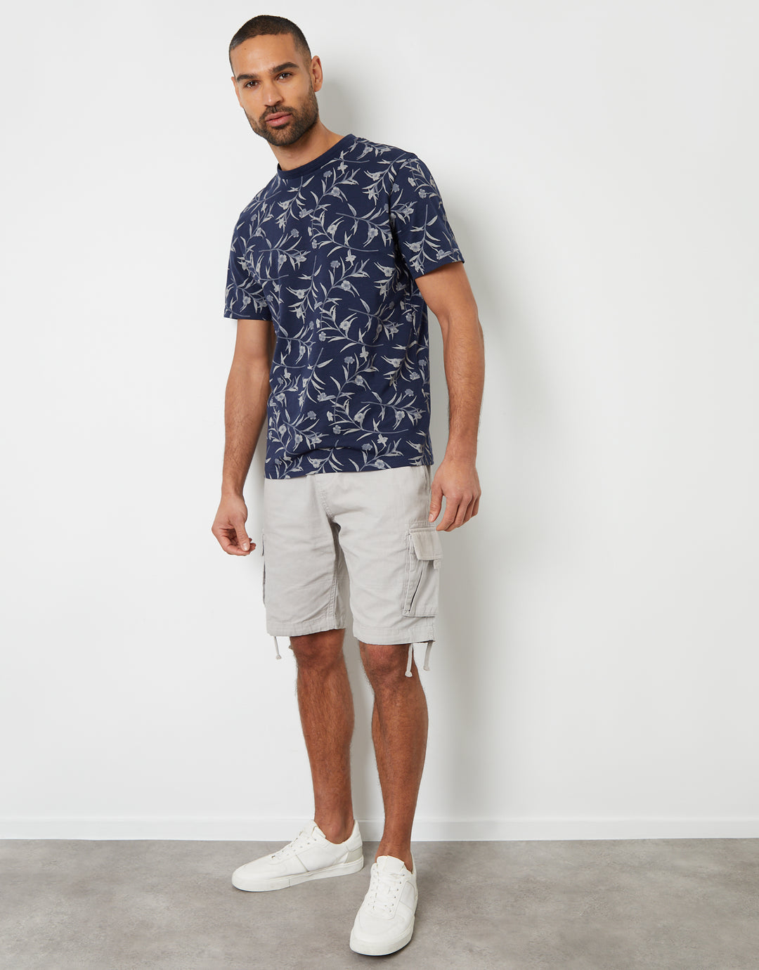 Navy Floral Print Crew Neck T-Shirt