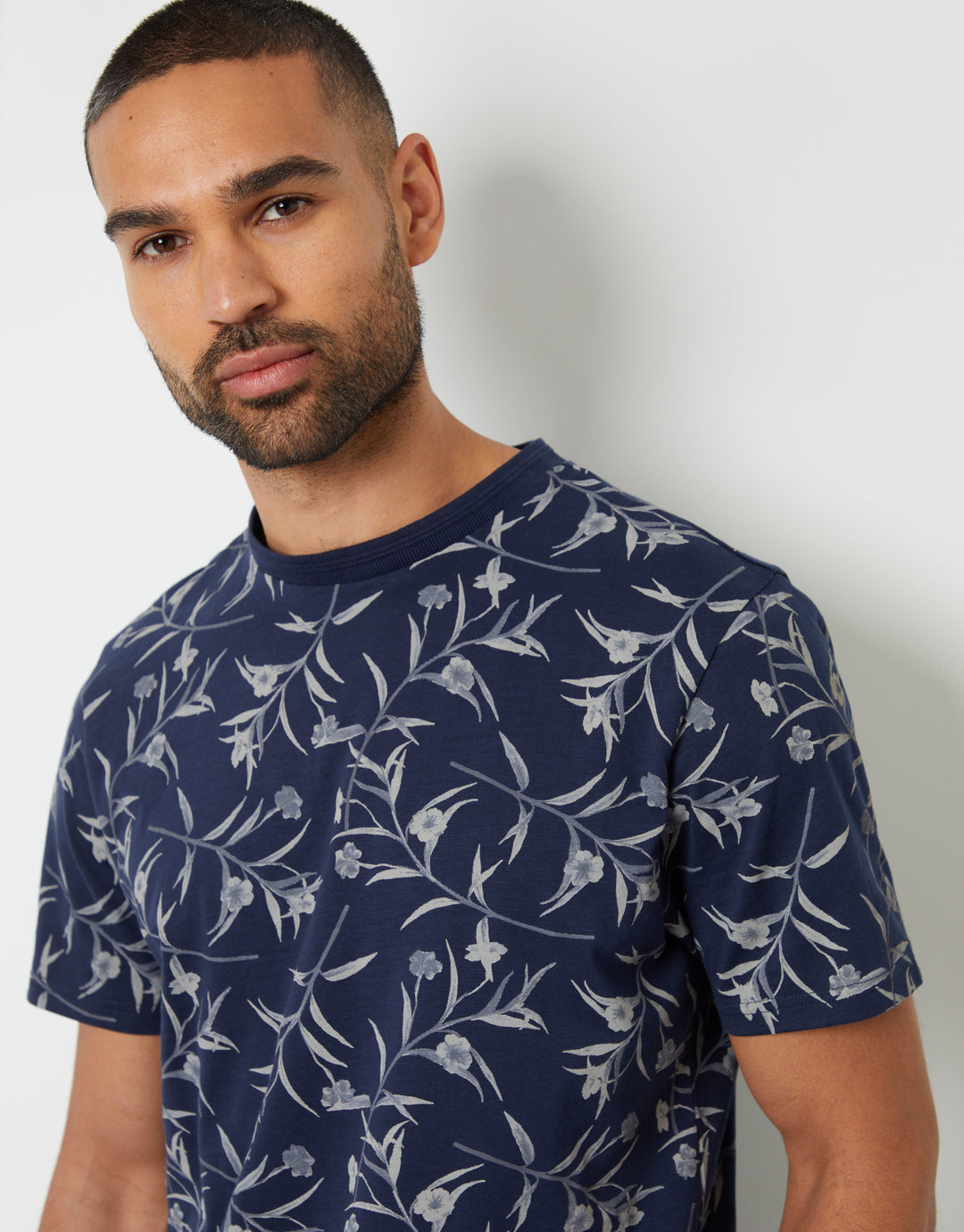 Navy Floral Print Crew Neck T-Shirt