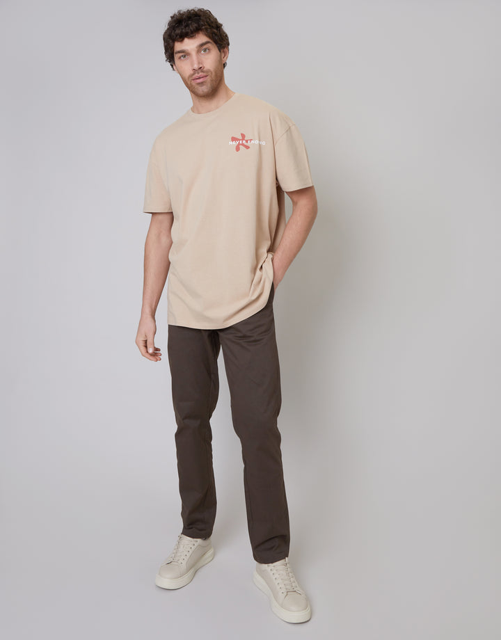 Oversized Graphic Print T-Shirt in Stone