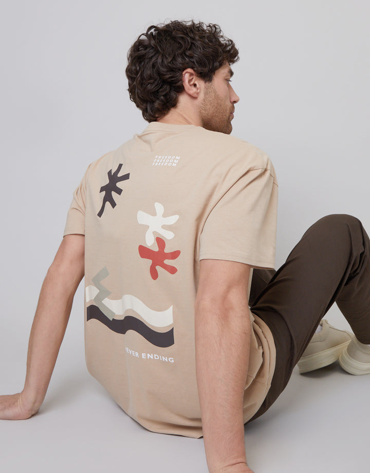 Oversized Graphic Print T-Shirt in Stone