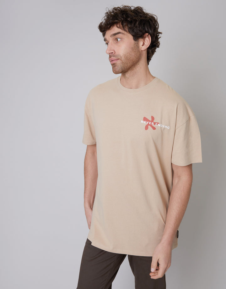 Oversized Graphic Print T-Shirt in Stone