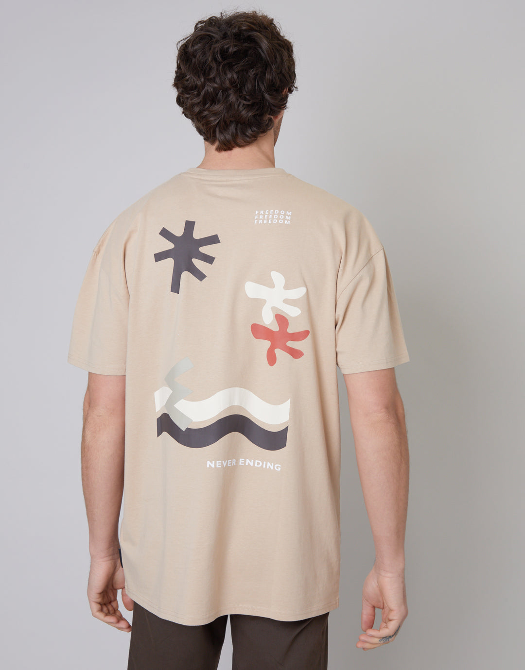 Oversized Graphic Print T-Shirt in Stone