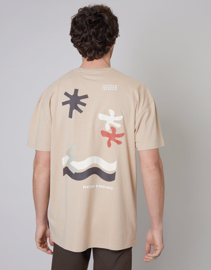 Oversized Graphic Print T-Shirt in Stone