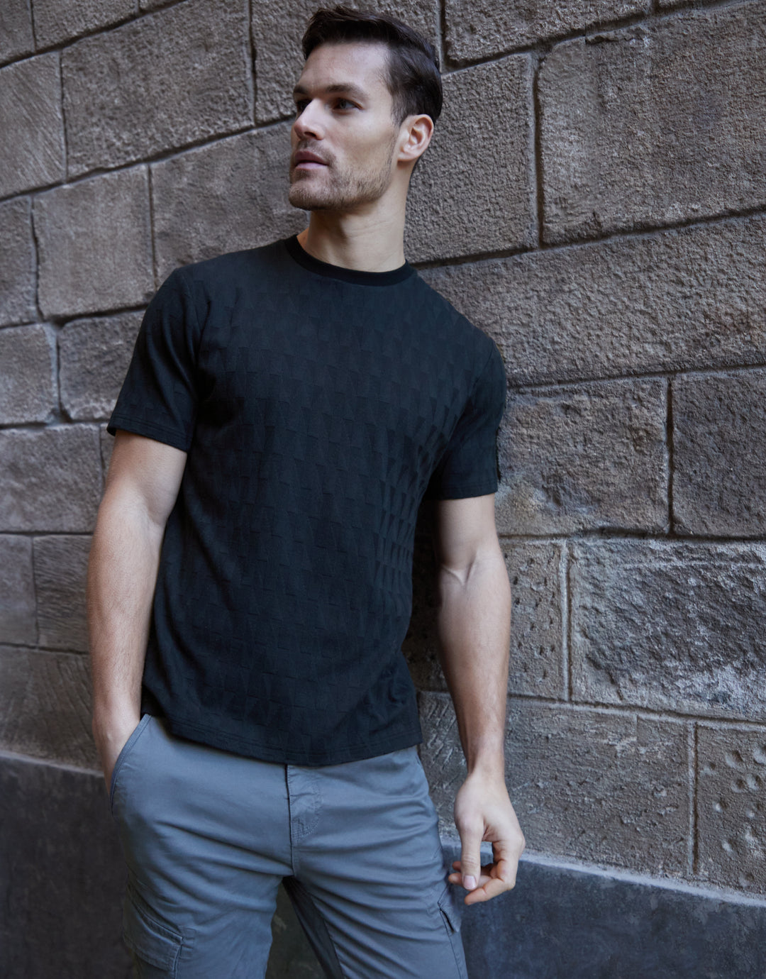 Black Textured Short Sleeve T-Shirt