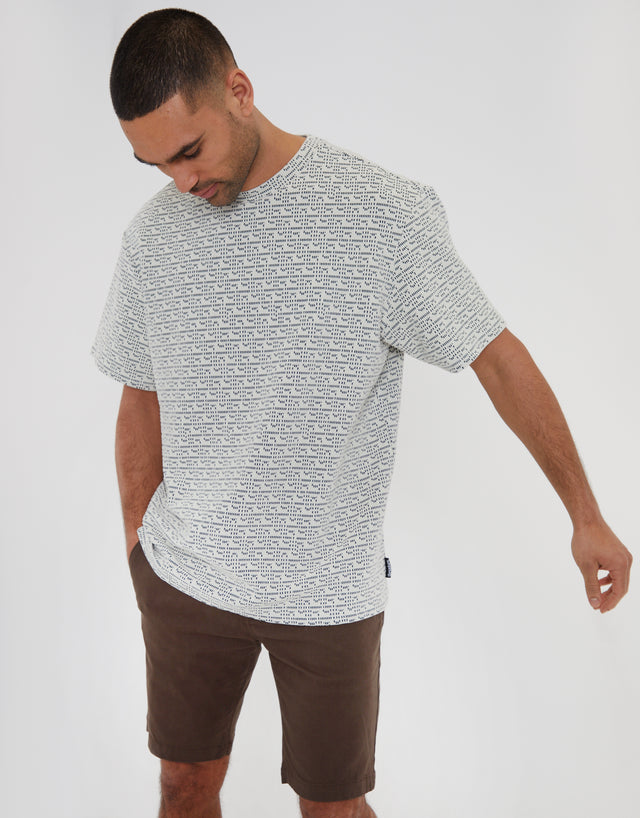 Men's Ecru Patterned Relaxed Fit Short Sleeve T-Shirt