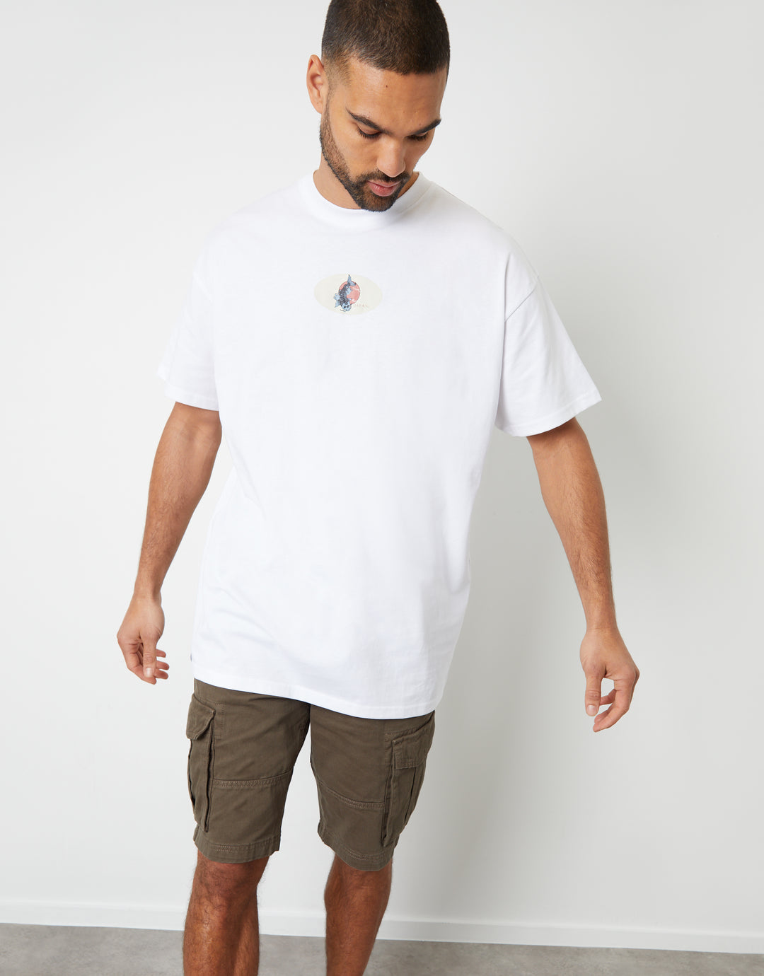 White Koi Fish Graphic Print Oversized T-Shirt