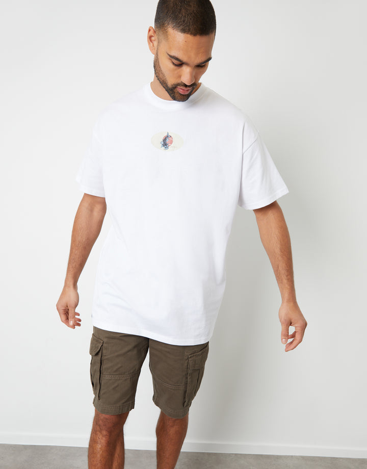 White Koi Fish Graphic Print Oversized T-Shirt