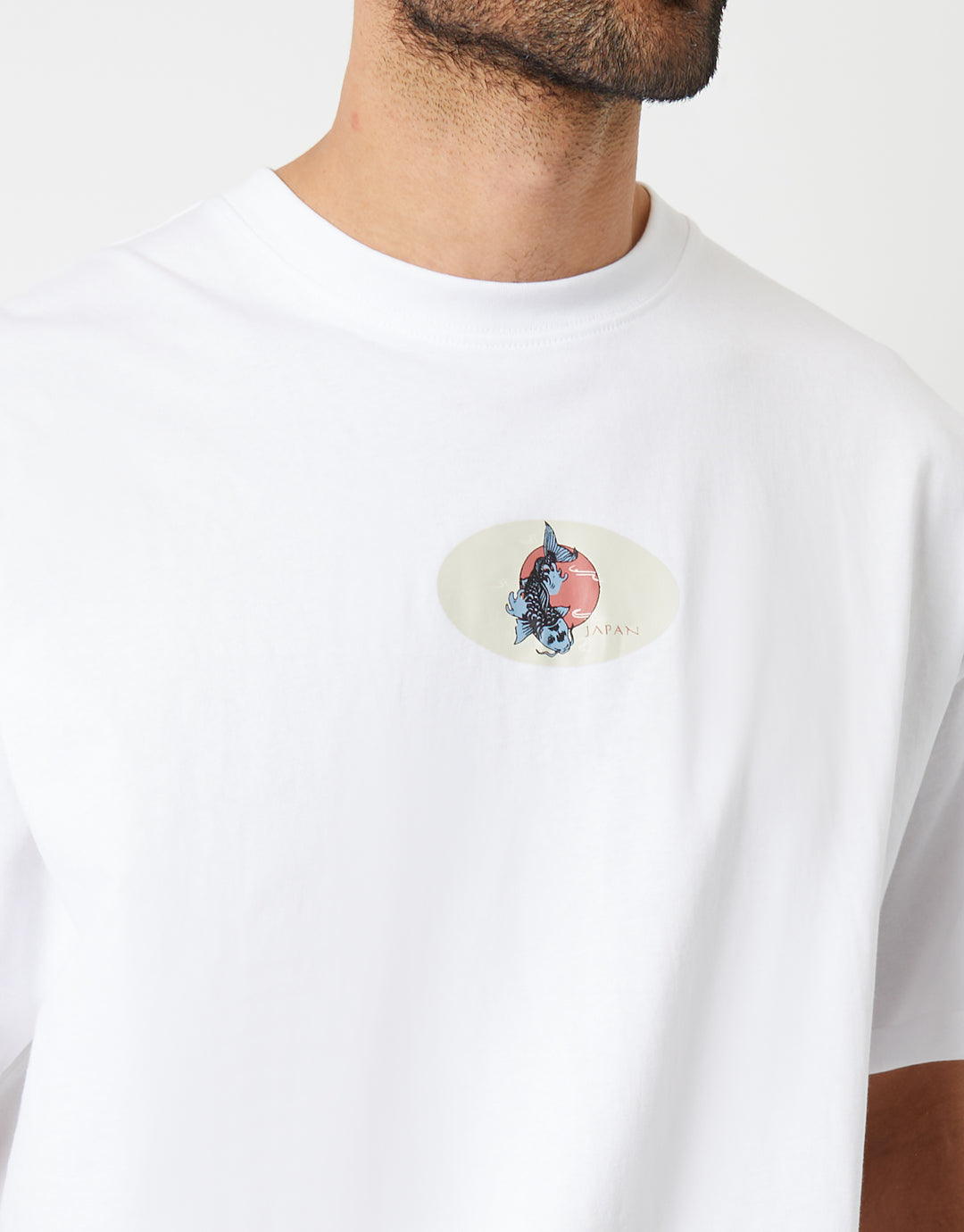 White Koi Fish Graphic Print Oversized T-Shirt