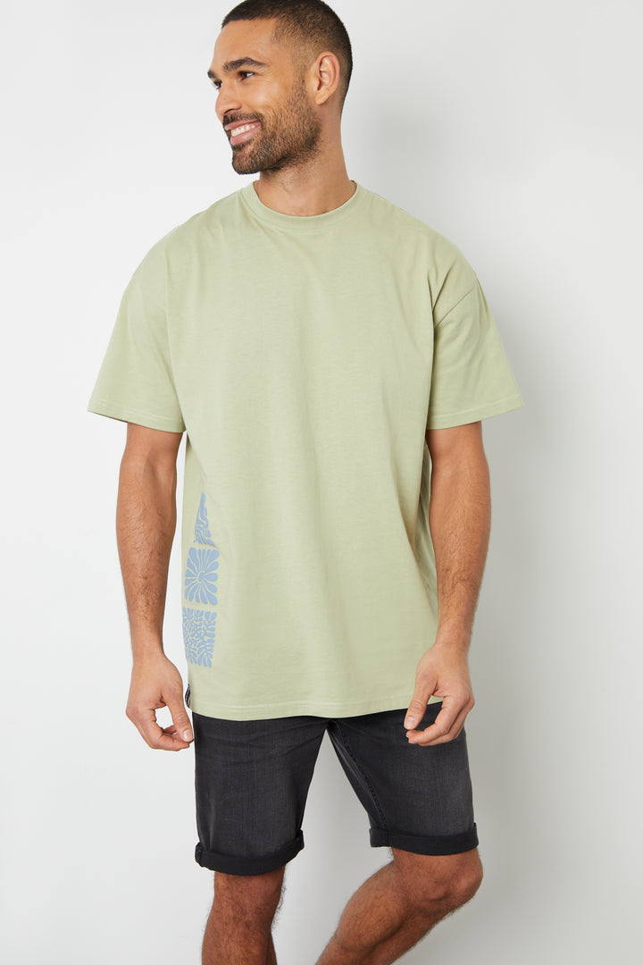 Sage Green Graphic Print Oversized T-Shirt