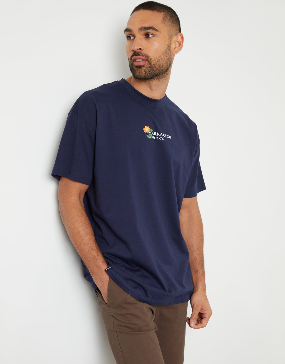 Navy Floral Graphic Print Oversized T-Shirt