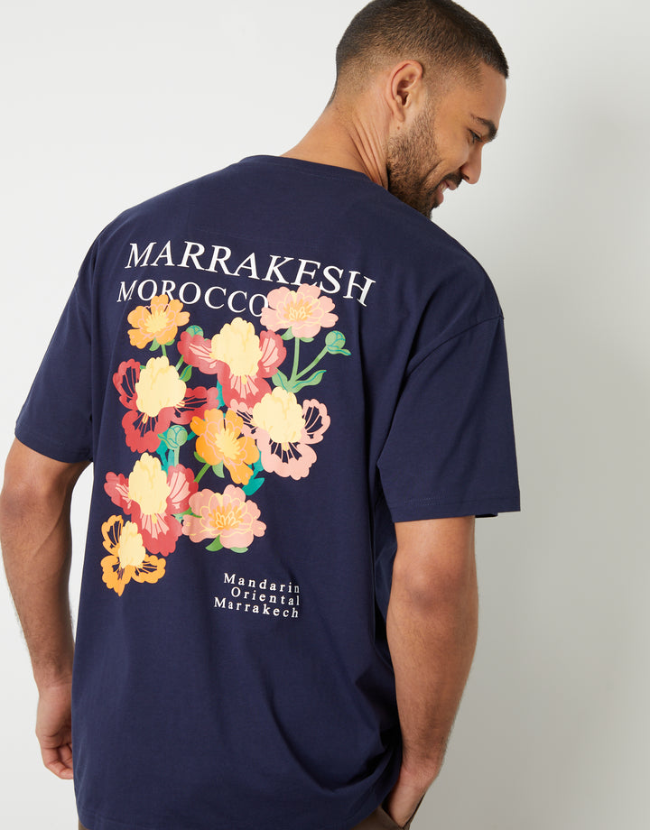 Navy Floral Graphic Print Oversized T-Shirt