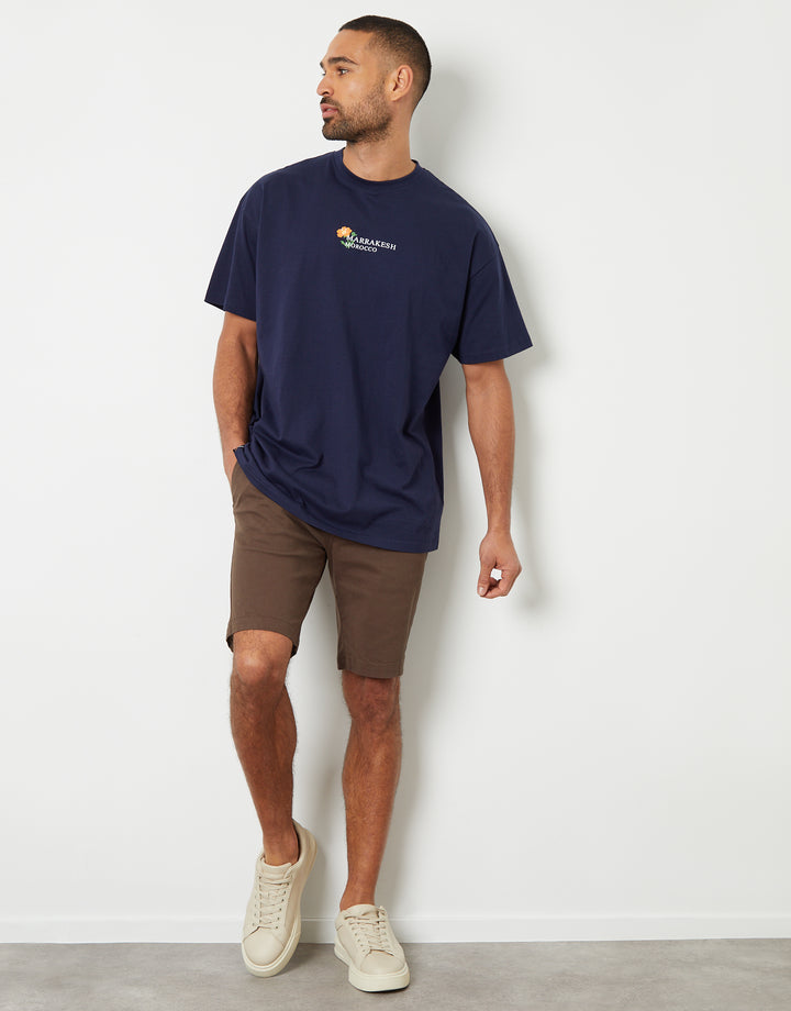 Navy Floral Graphic Print Oversized T-Shirt