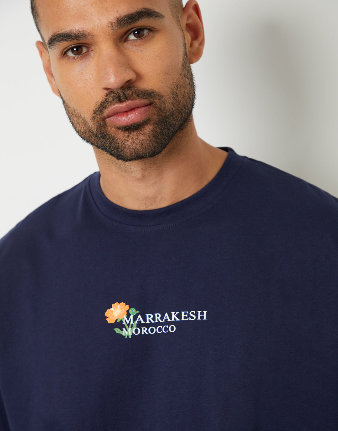 Navy Floral Graphic Print Oversized T-Shirt