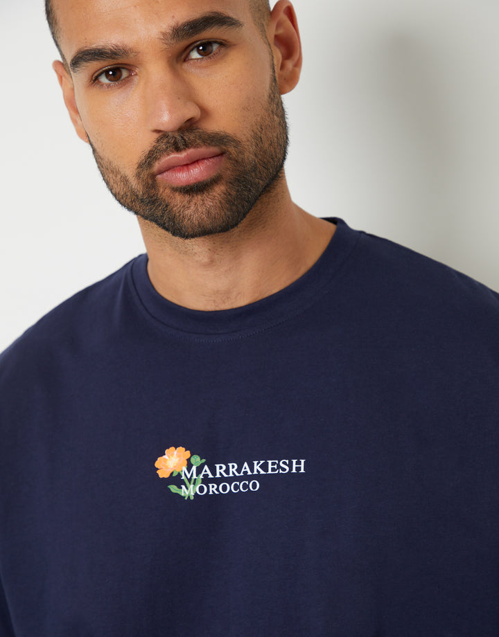 Navy Floral Graphic Print Oversized T-Shirt