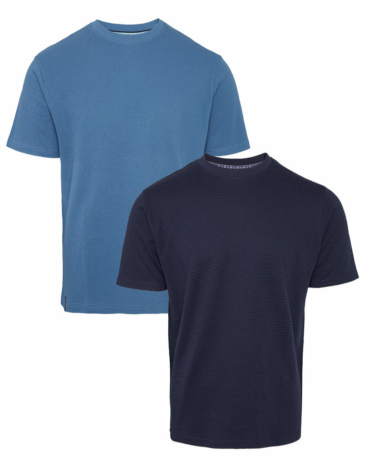 2 Pack Textured Short Sleeve T-Shirts in Blue