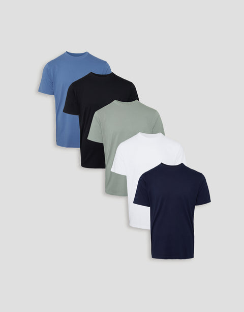 Threadbare 5 Pack Assorted Short Sleeve Cotton T-Shirts - flat lay