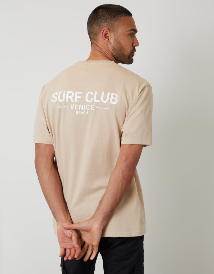 Dark Stone Relaxed Fit Surf Club Graphic Print T-Shirt