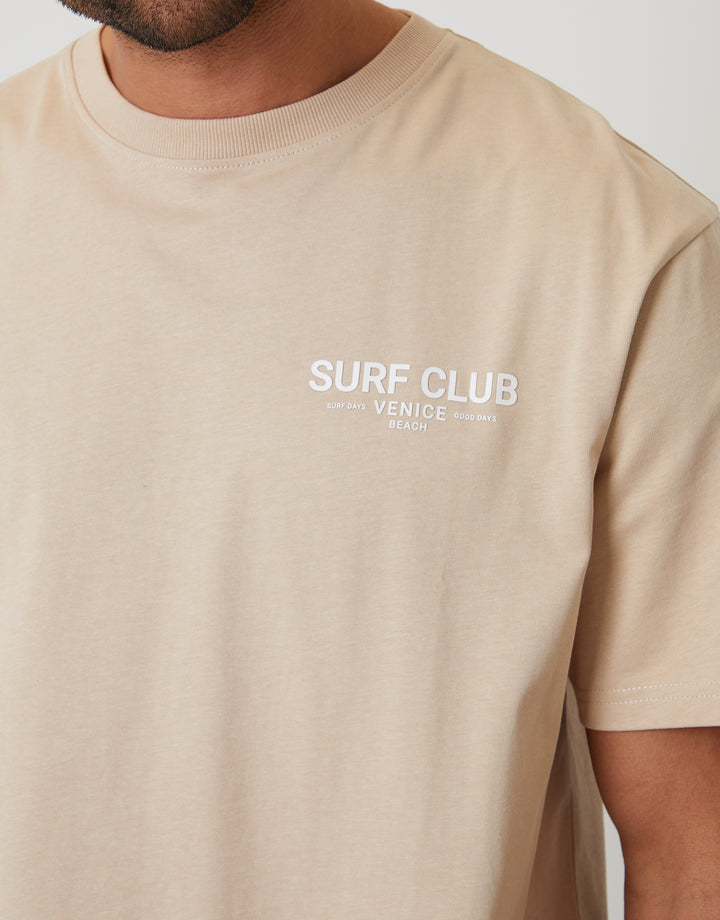 Dark Stone Relaxed Fit Surf Club Graphic Print T-Shirt