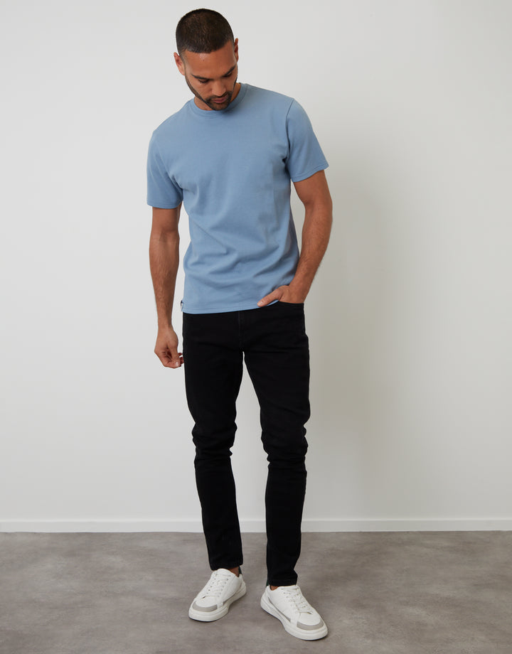 Denim Blue Jersey Slub Short Sleeve T-Shirt