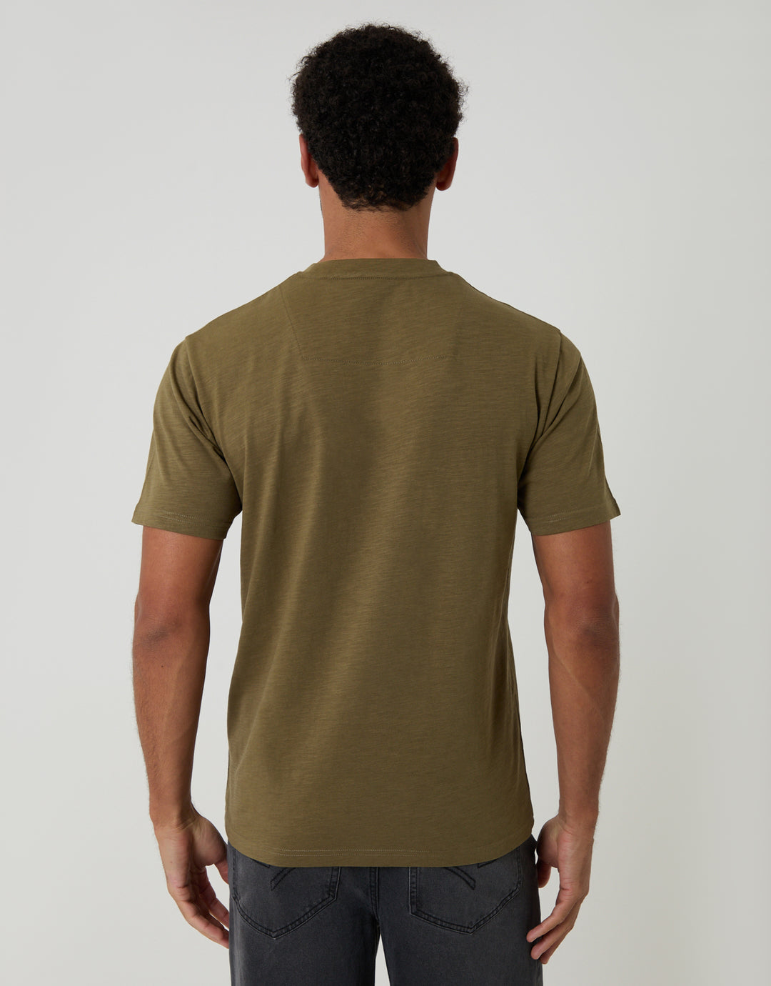 Threadbare Jersey Slub Short Sleeve T-Shirt in Khaki Green - back view