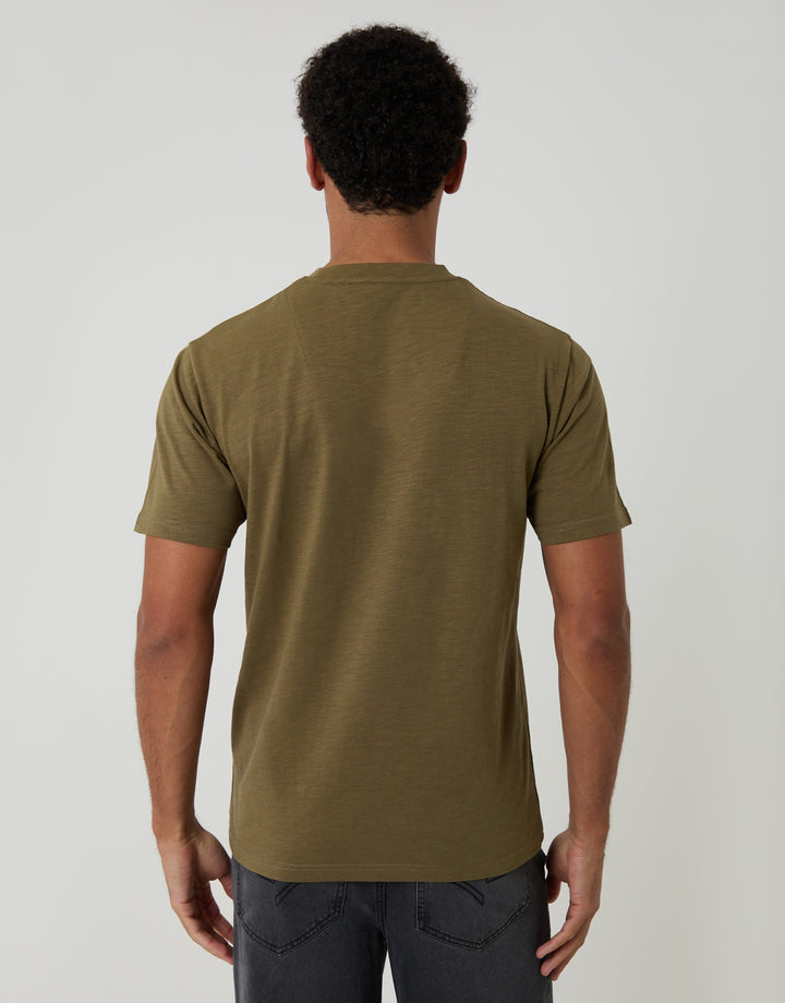 Threadbare Jersey Slub Short Sleeve T-Shirt in Khaki Green - back view