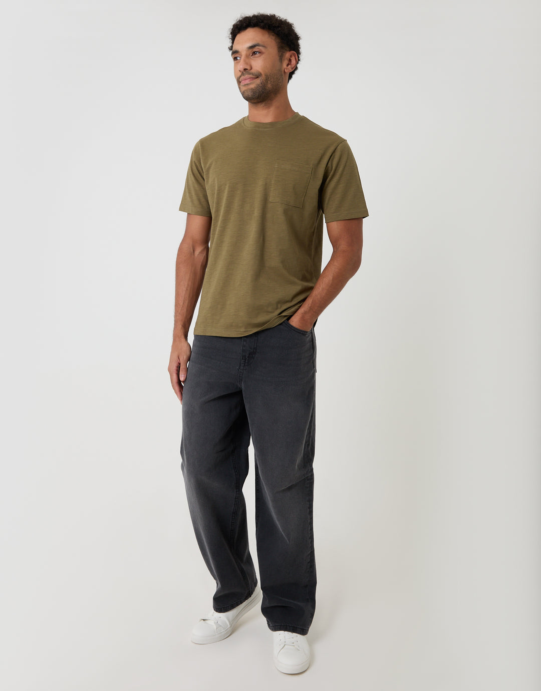 Threadbare Jersey Slub Short Sleeve T-Shirt in Khaki Green - full body