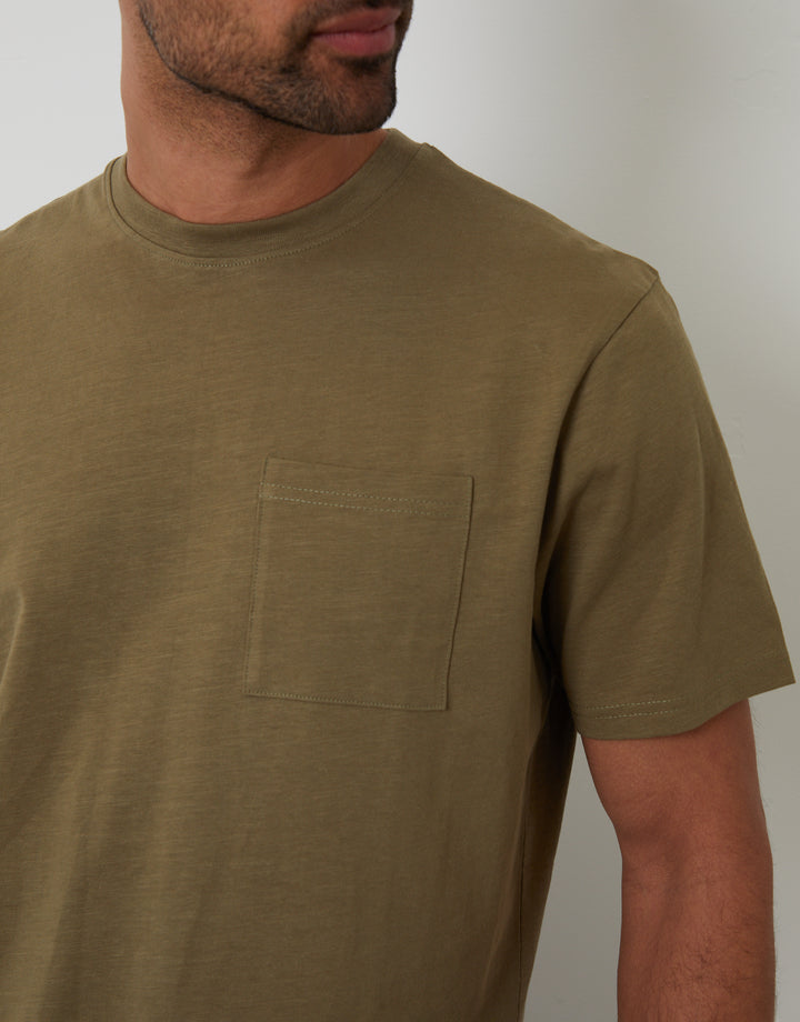 Khaki Green Jersey Slub Short Sleeve T-Shirt