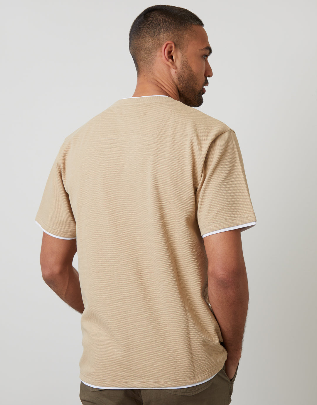 Dark Stone Mock Layer Crew Neck Popcorn Textured T-Shirt