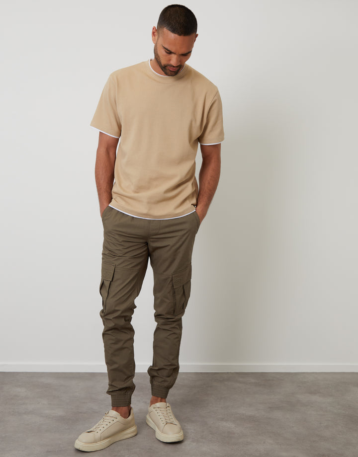 Dark Stone Mock Layer Crew Neck Popcorn Textured T-Shirt