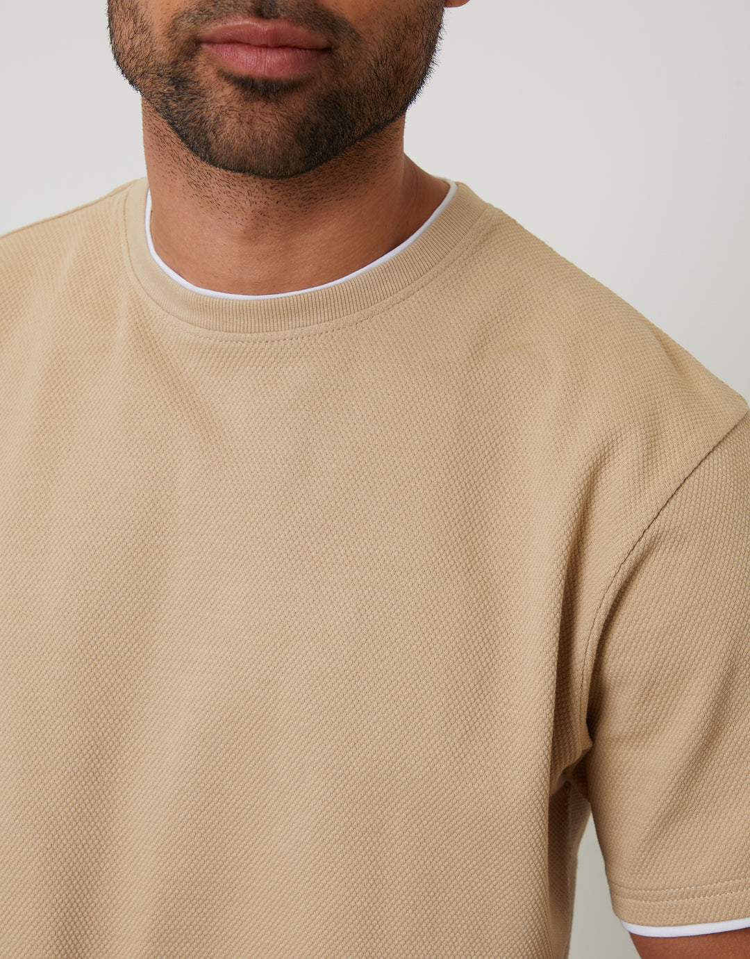 Dark Stone Mock Layer Crew Neck Popcorn Textured T-Shirt