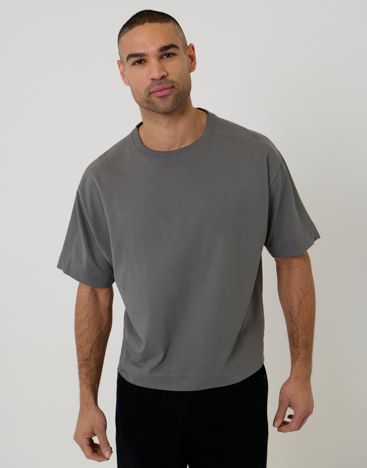 Slate Grey Boxy Relaxed Fit Cotton T-Shirt