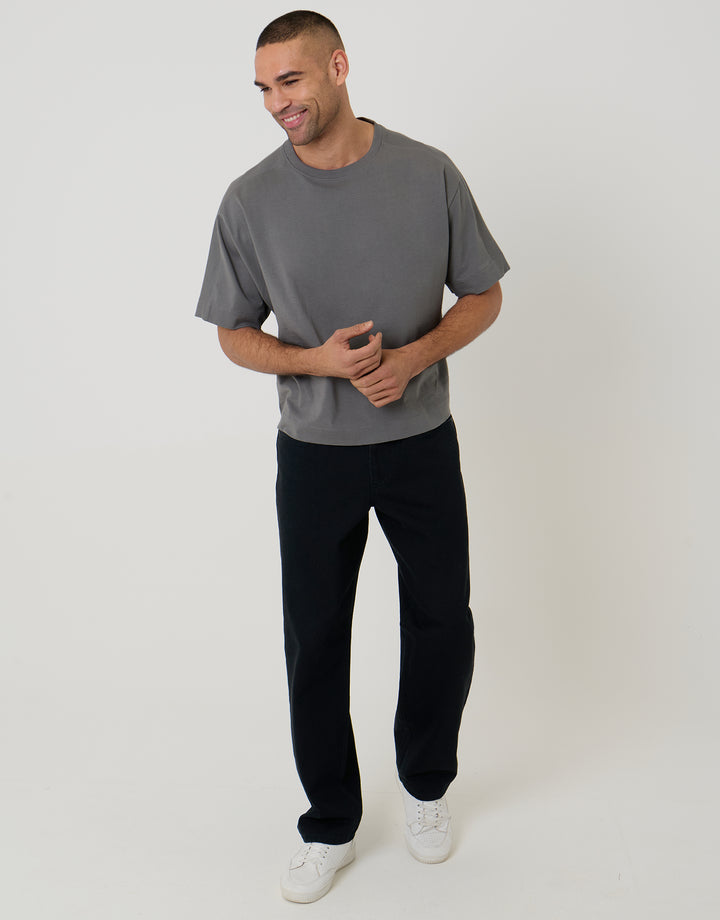 Slate Grey Boxy Relaxed Fit Cotton T-Shirt