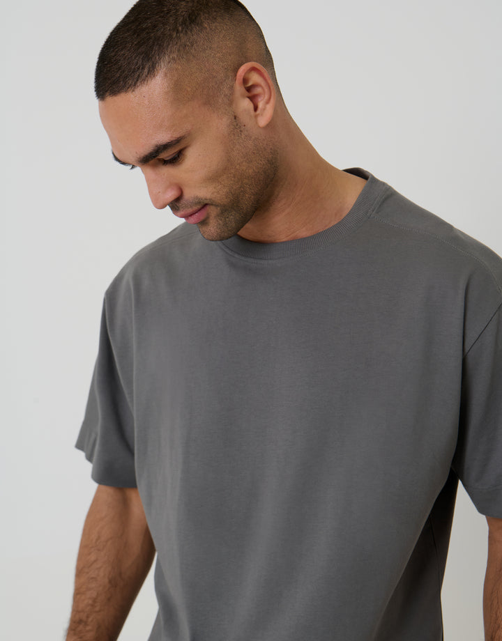 Slate Grey Boxy Relaxed Fit Cotton T-Shirt